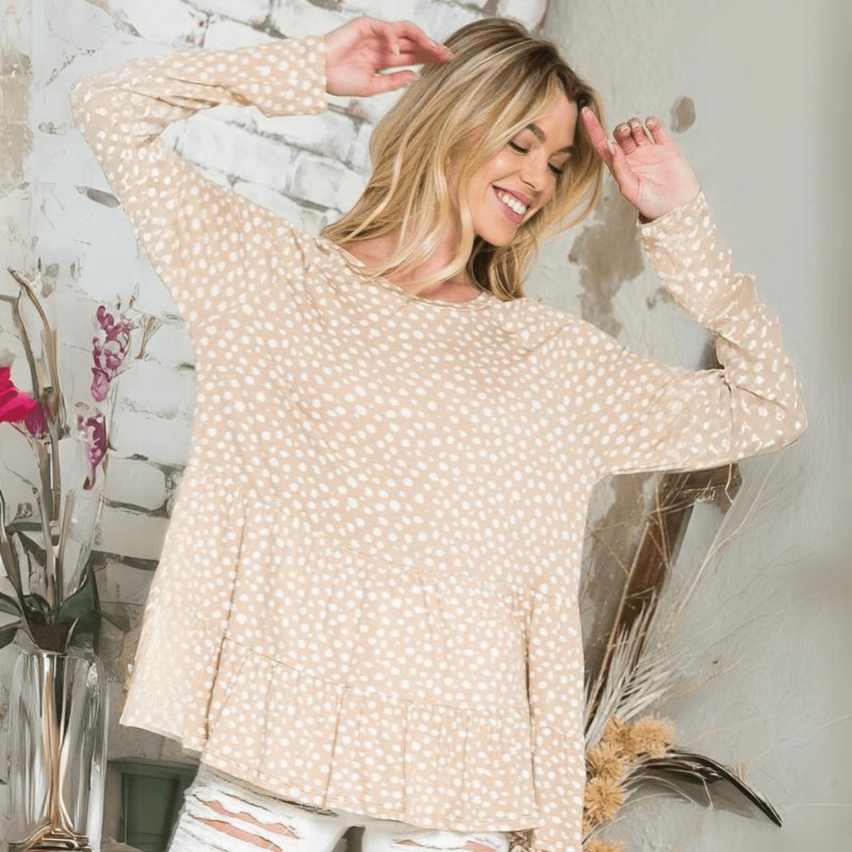 Lightweight Dot Print Baby Doll Top CLEARANCE FINAL SALE