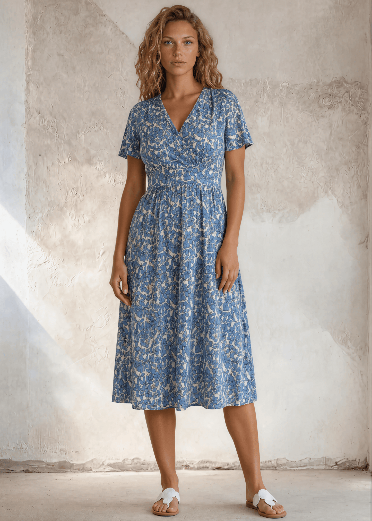 Candace Flutter Sleeve Faux-wrap Midi Dress