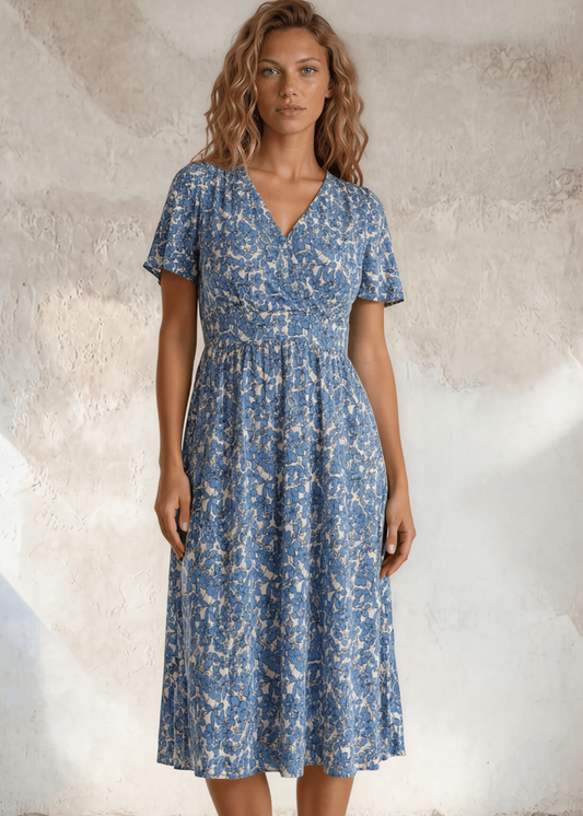Candace Flutter Sleeve Faux-wrap Midi Dress