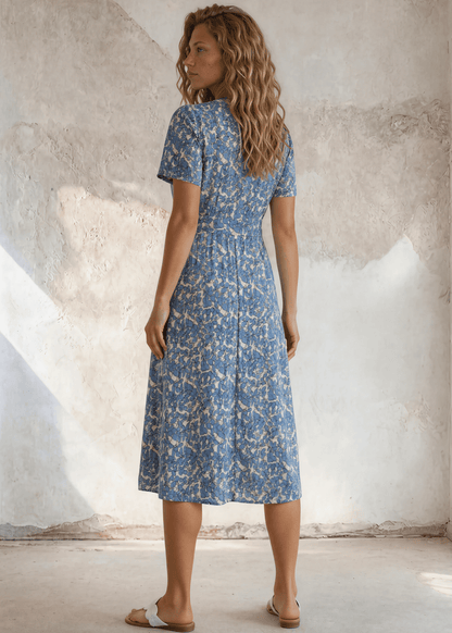 Candace Flutter Sleeve Faux-wrap Midi Dress