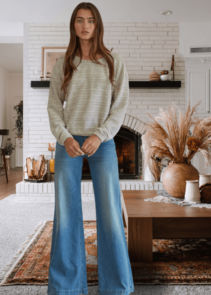 Cara Soft and Cozy Striped Pullover Sweater Made in USA