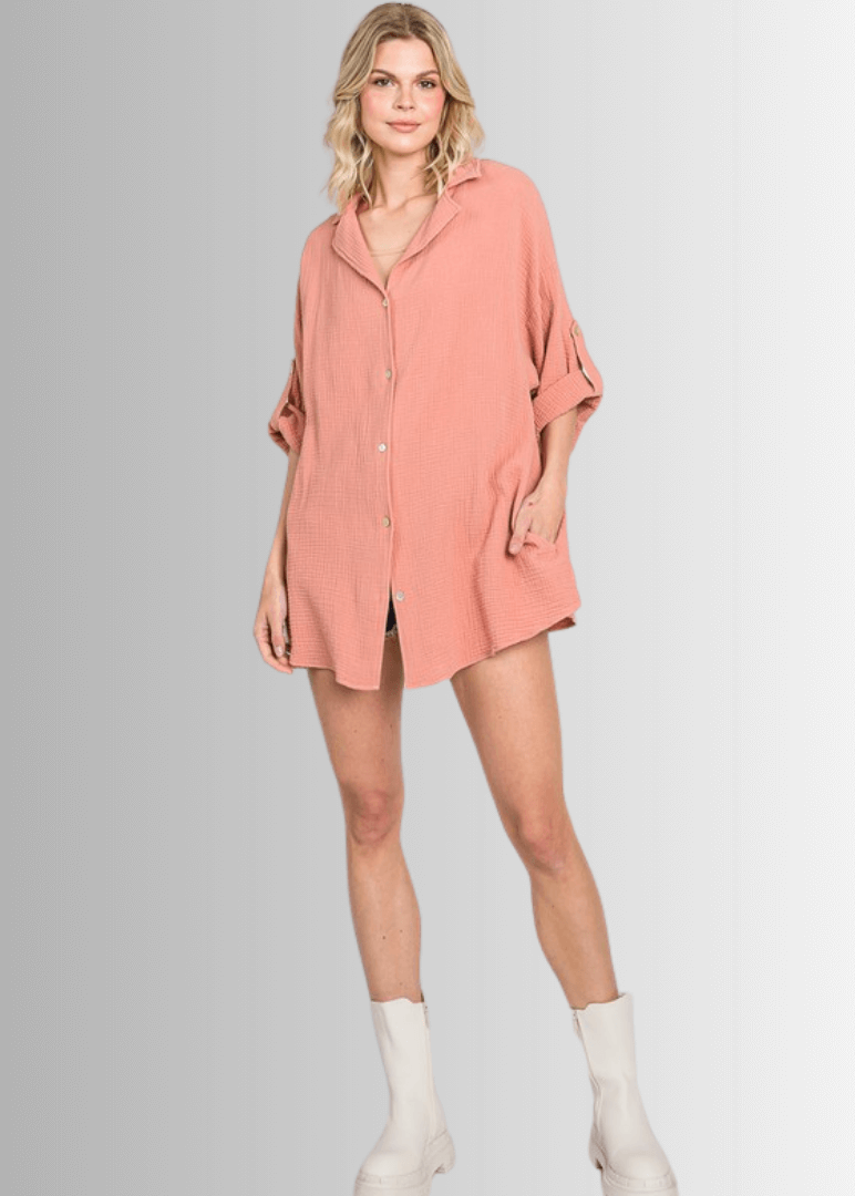 Rachel Slouchy Cotton Gauze Button Down Top