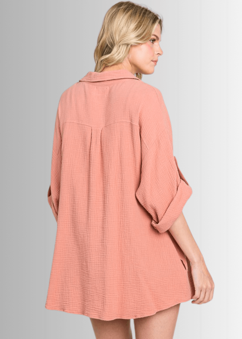 Rachel Slouchy Cotton Gauze Button Down Top