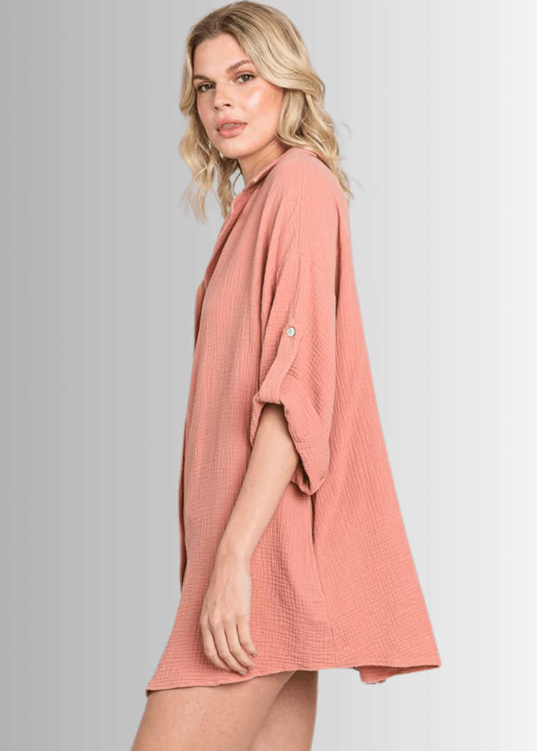 Rachel Slouchy Cotton Gauze Button Down Top