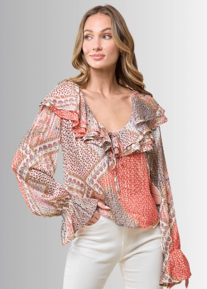 Raquel Boho Ruffled Print Top - CLEARANCE FINAL SALE