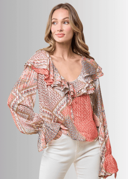 Raquel Boho Ruffled Print Top - CLEARANCE FINAL SALE