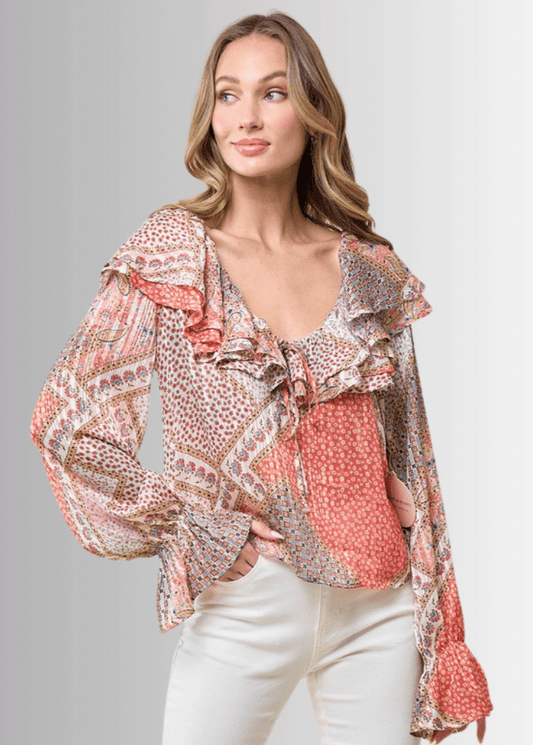 Raquel Boho Ruffled Print Top - CLEARANCE FINAL SALE