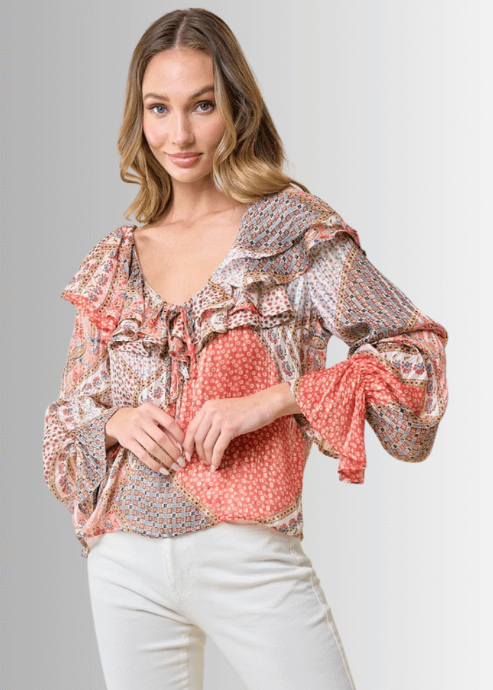 Raquel Boho Ruffled Print Top - CLEARANCE FINAL SALE