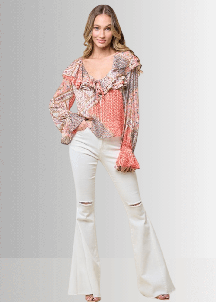 Raquel Boho Ruffled Print Top - CLEARANCE FINAL SALE