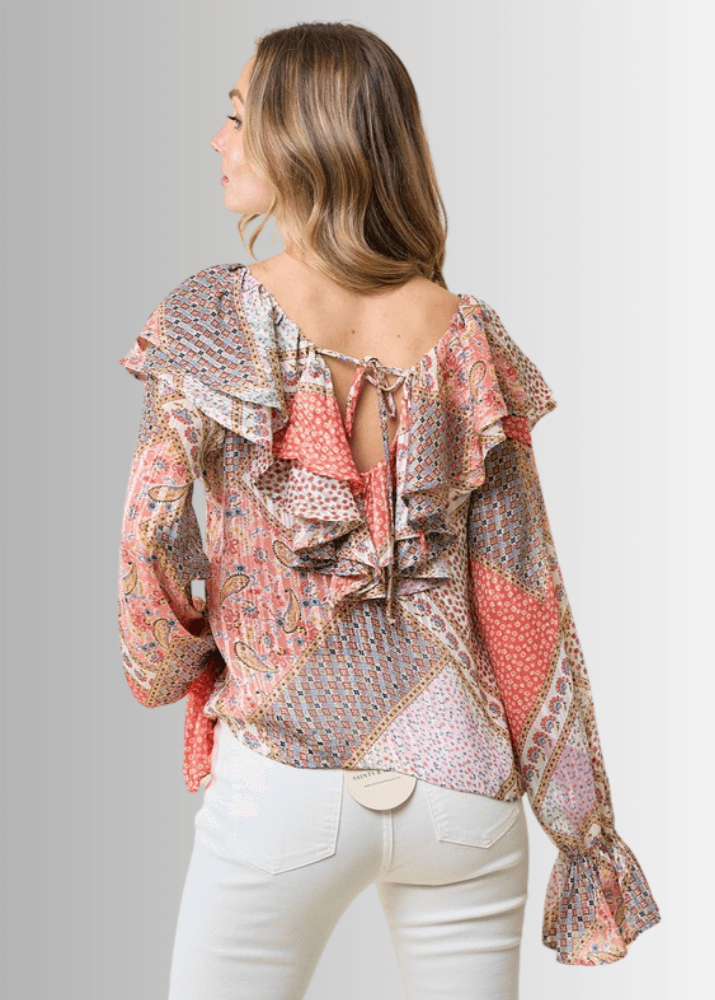 Raquel Boho Ruffled Print Top - CLEARANCE FINAL SALE