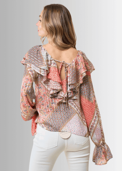 Raquel Boho Ruffled Print Top - CLEARANCE FINAL SALE