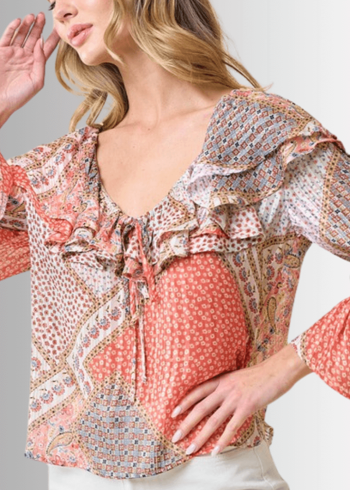 Raquel Boho Ruffled Print Top - CLEARANCE FINAL SALE