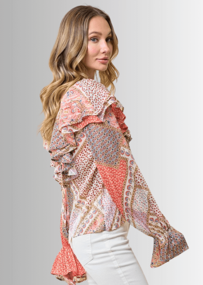 Raquel Boho Ruffled Print Top - CLEARANCE FINAL SALE