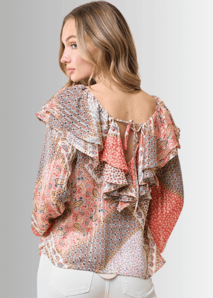 Raquel Boho Ruffled Print Top - CLEARANCE FINAL SALE