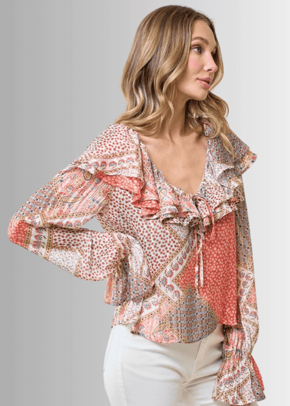 Raquel Boho Ruffled Print Top - CLEARANCE FINAL SALE