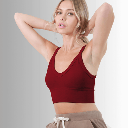 Nikibiki Ribbed Solid V-Neck Bra Top Made in USA