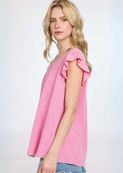 Adorable Ruffled Cotton Gauze Top Made in USA