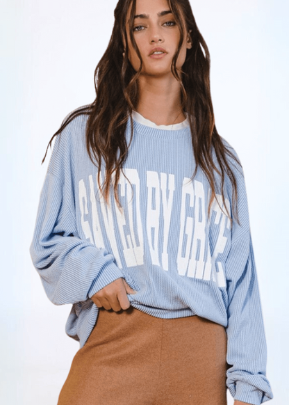 Graphic "SAVED BY GRACE" Oversized Sweatshirt Made in USA