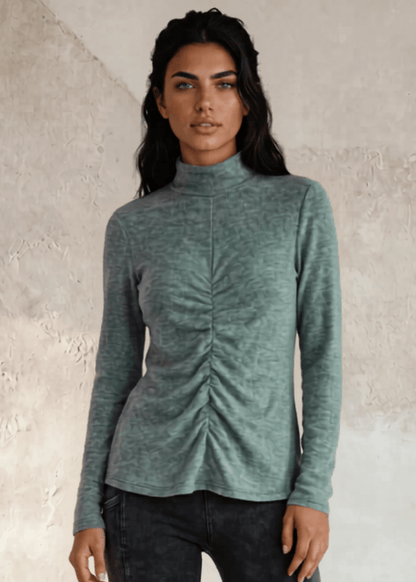 Delaney Mock Neck Top With Front Gathering CLEARANCE FINAL SALE