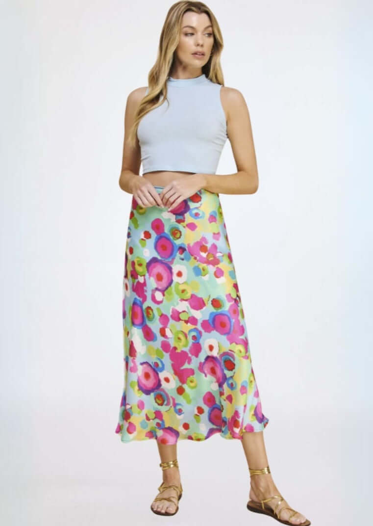 Add Some Color Aqua & Fuchsia Midi Skirt CLEARANCE FINAL SALE
