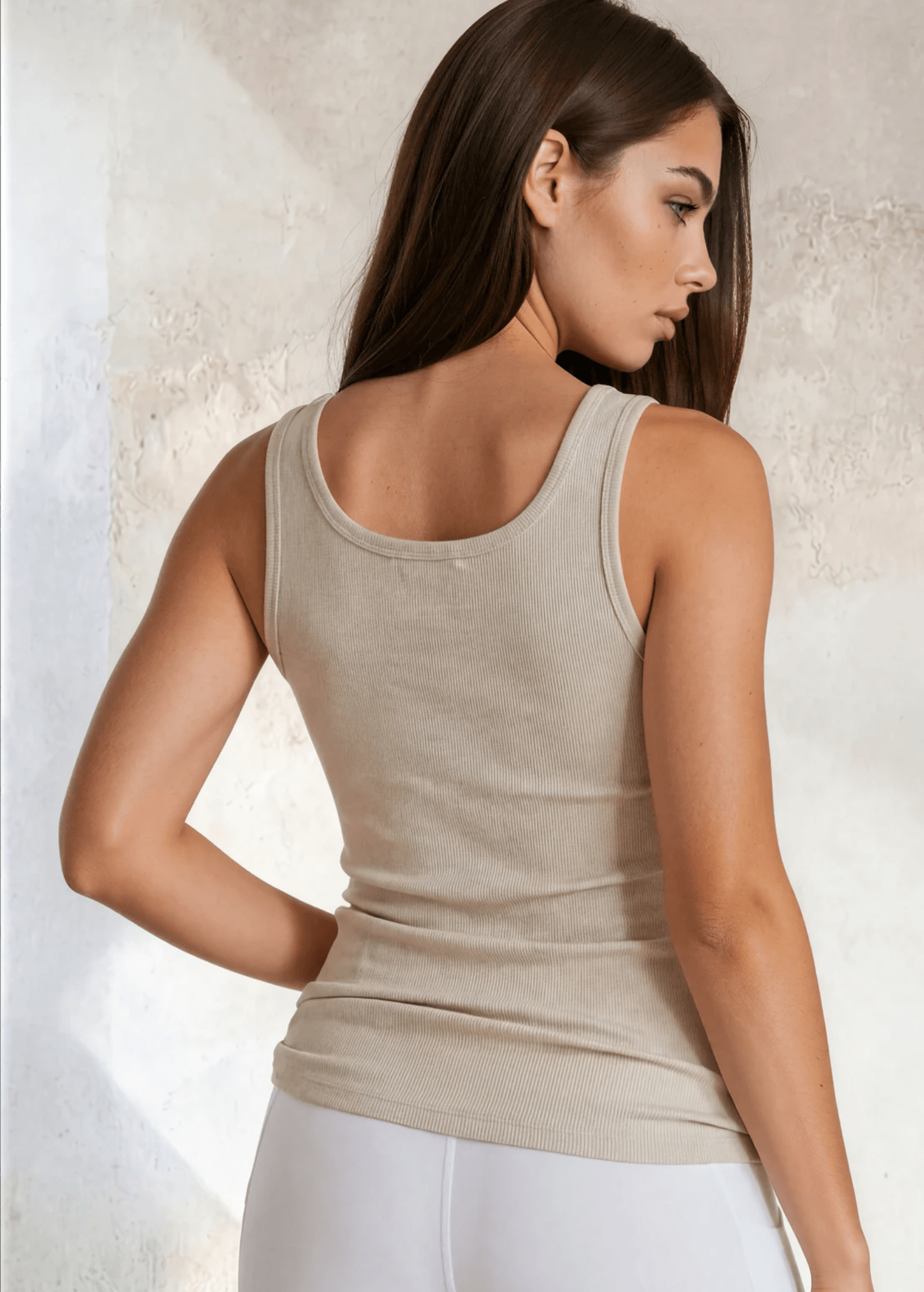 Scoop Cotton Compression Tank Top in Egg Nog