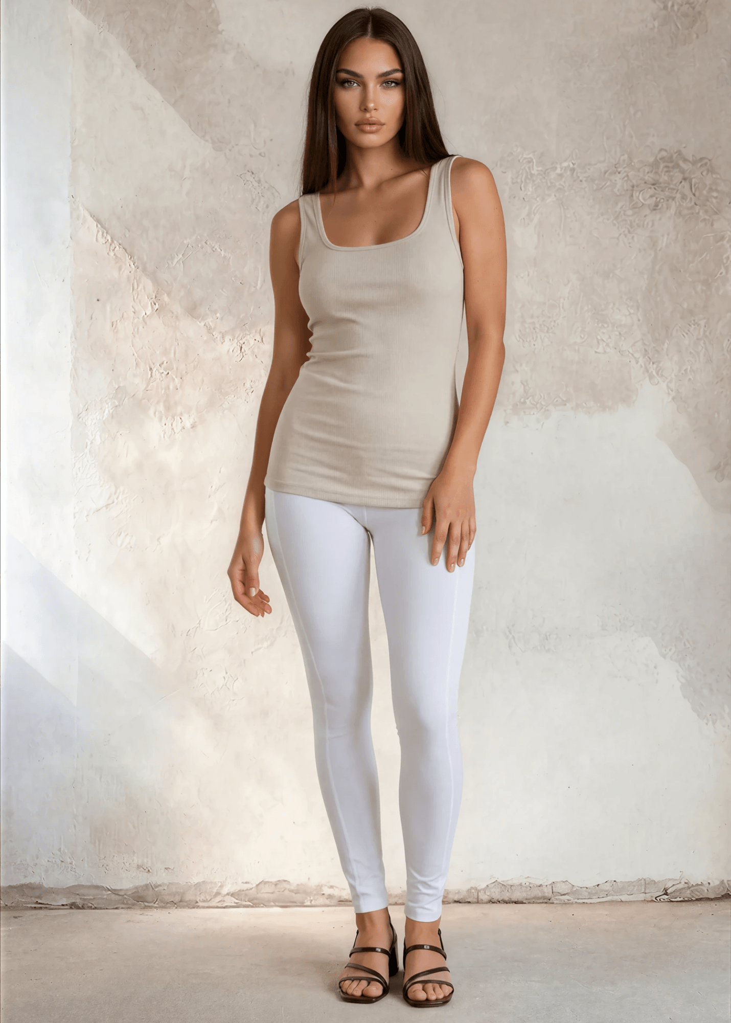 Scoop Cotton Compression Tank Top in Egg Nog