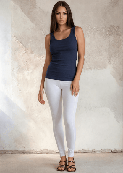 Scoop Cotton Compression Tank Top in Navy
