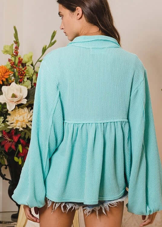 Any Time Soft Textured Bubble Sleeve Top CLEARANCE FINAL SALE