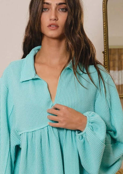 Any Time Soft Textured Bubble Sleeve Top CLEARANCE FINAL SALE