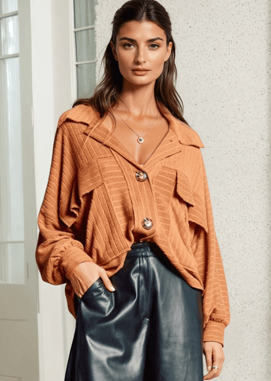 Leah Soft Ribbed Knit Lightweight Shacket - CLEARANCE FINAL SALE