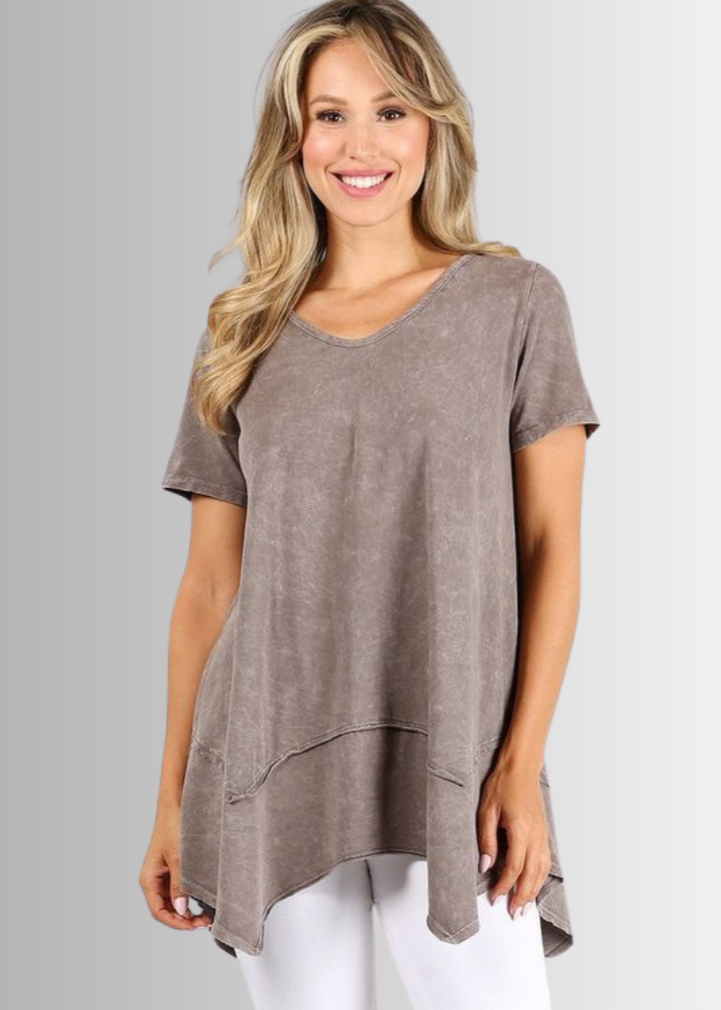 Shark Bite Hem Casual Cotton Tee