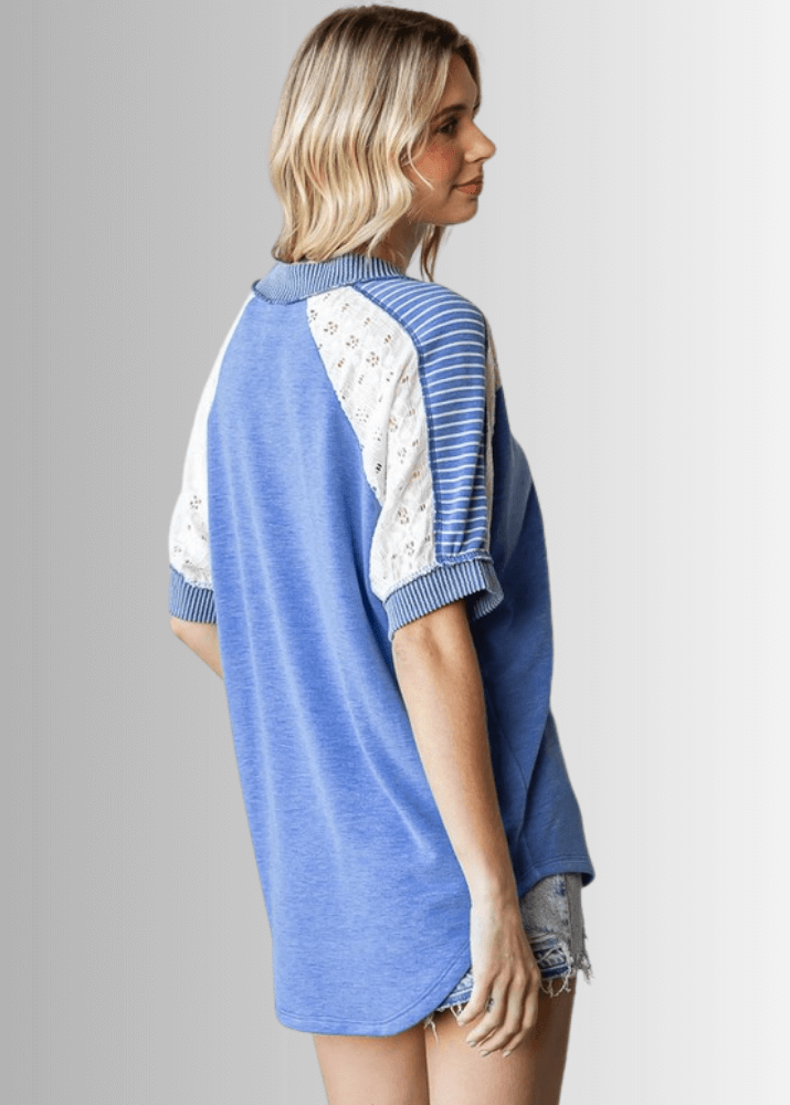 Jenna Mixed Fabric V-Neck Top