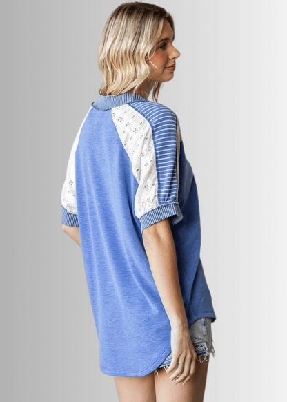 Jenna Mixed Fabric V-Neck Top