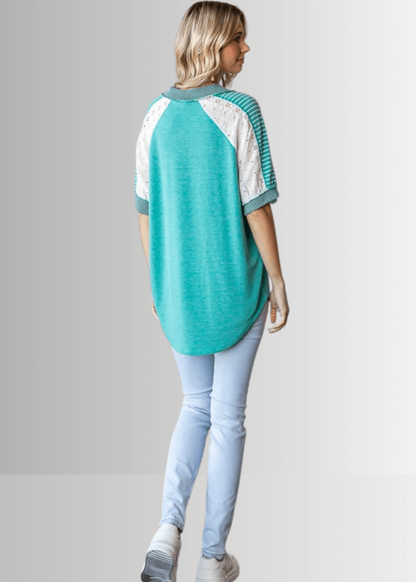 Jenna Mixed Fabric V-Neck Top
