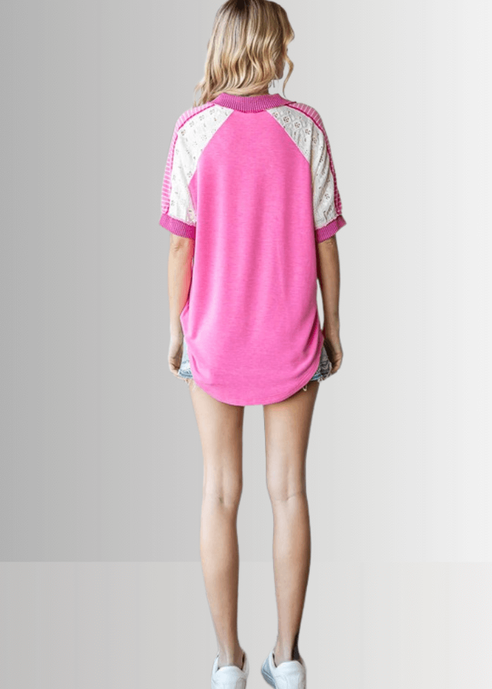 Jenna Mixed Fabric V-Neck Top