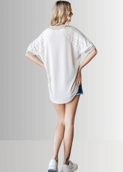 Jenna Mixed Fabric V-Neck Top