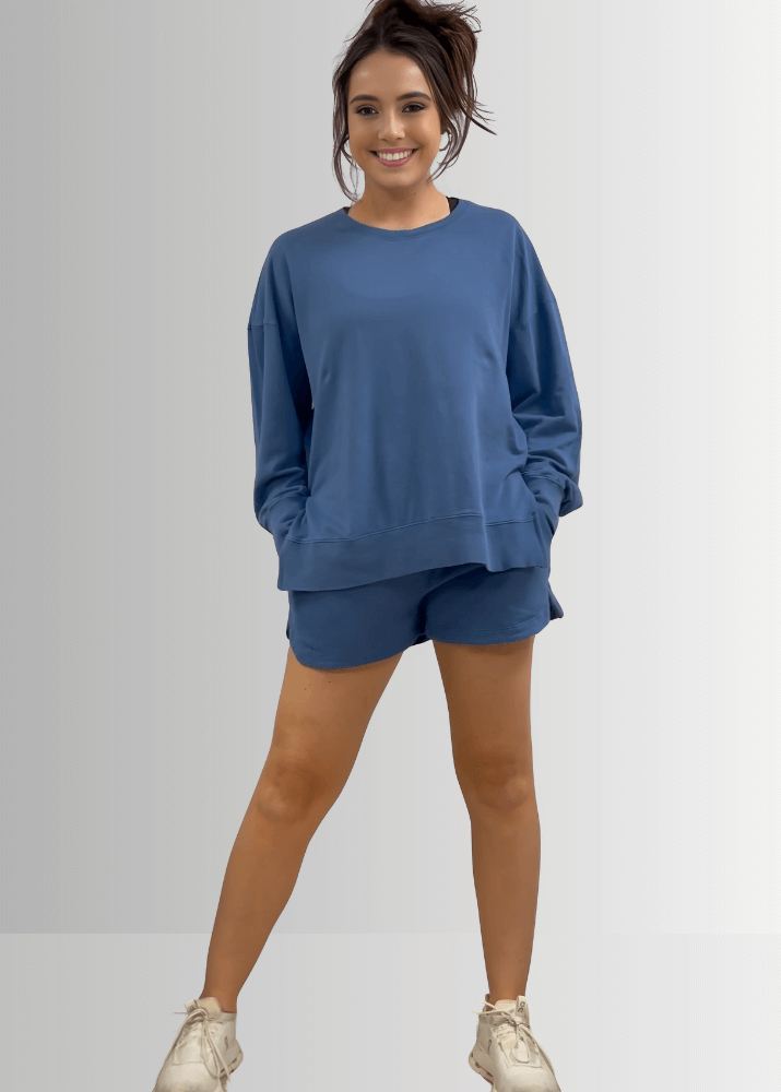 Annie All Cotton French Terry Shorts Denim Blue