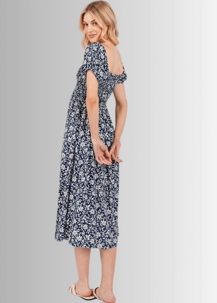 Delilah Navy Floral Smocked Midi Dress