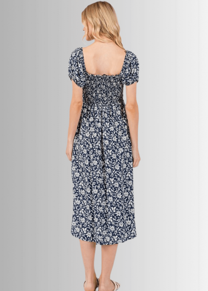 Delilah Navy Floral Smocked Midi Dress