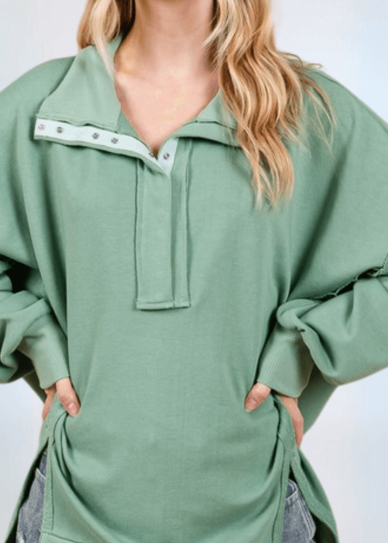 Slouch Sweatshirt with Snap Collar Made in USA