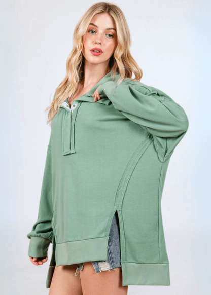 Slouch Sweatshirt with Snap Collar Made in USA