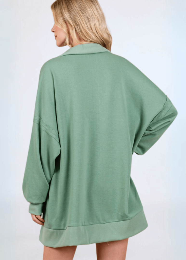 Slouch Sweatshirt with Snap Collar Made in USA