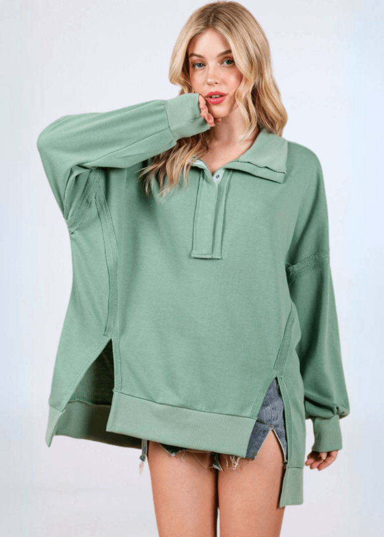 Slouch Sweatshirt with Snap Collar Made in USA