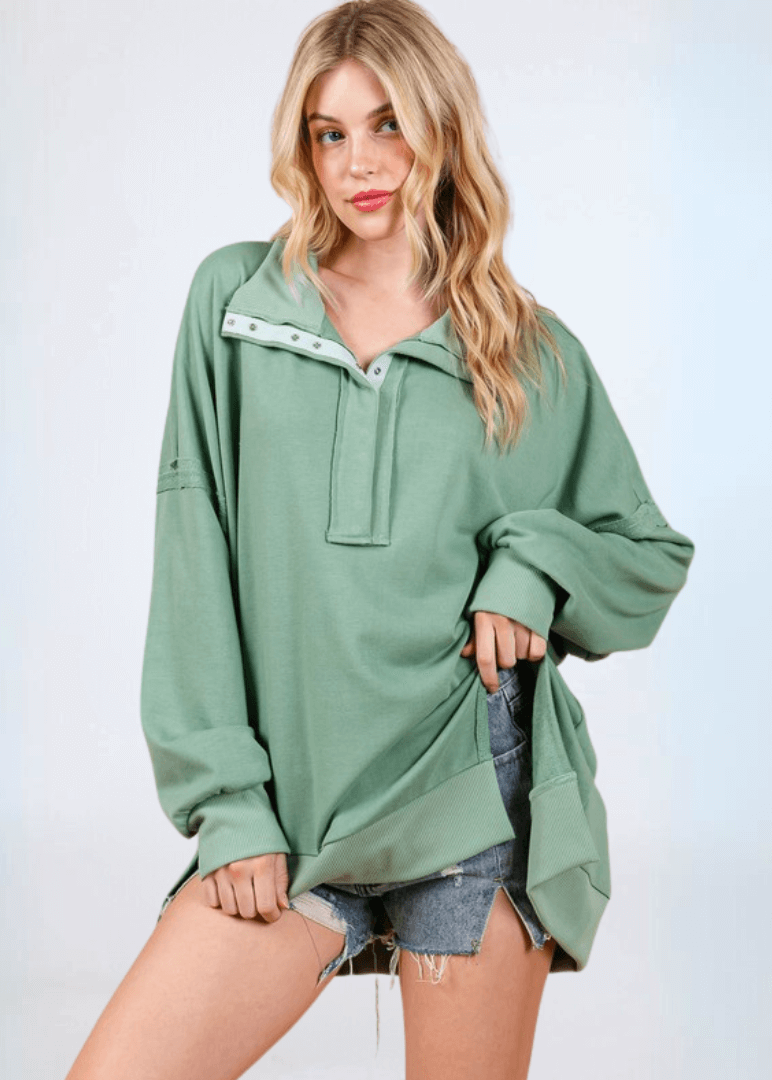 Slouch Sweatshirt with Snap Collar Made in USA