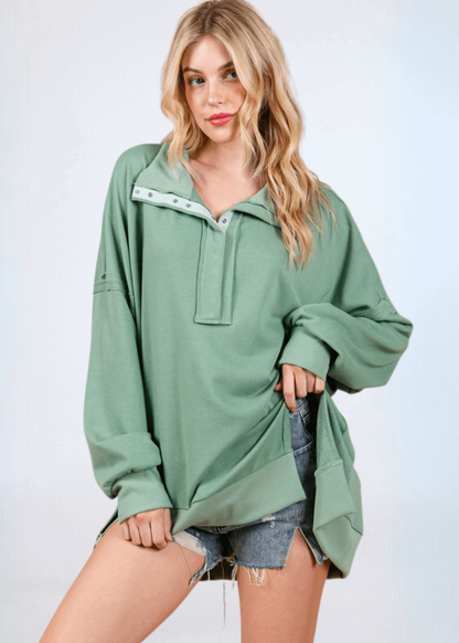 Slouch Sweatshirt with Snap Collar Made in USA