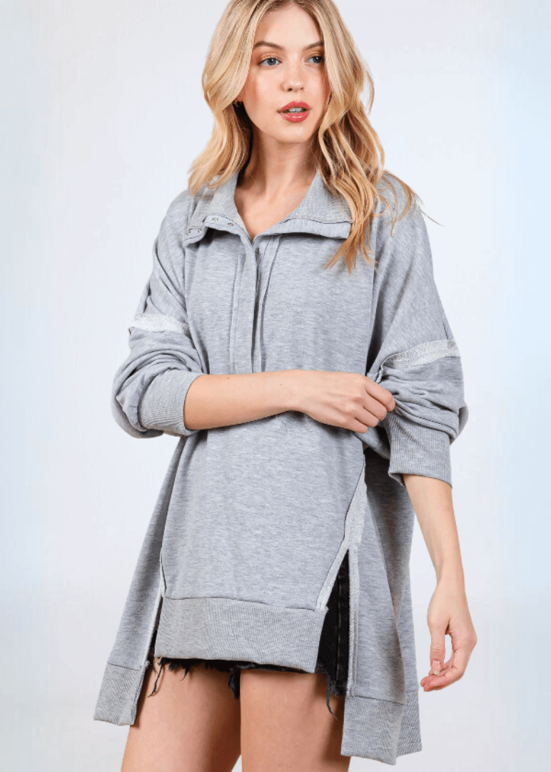 Slouch Sweatshirt with Snap Collar Made in USA