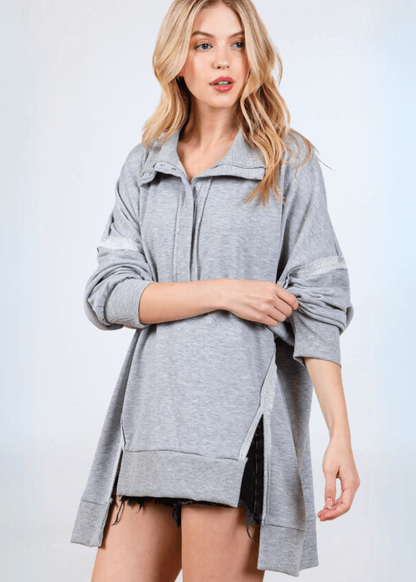 Slouch Sweatshirt with Snap Collar Made in USA