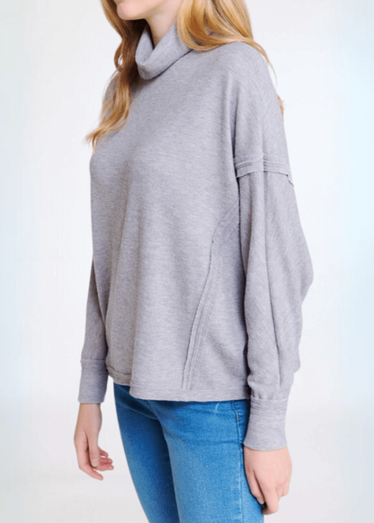 Soft Grey Turtle Neck Hacci Top - CLEARANCE FINAL SALE