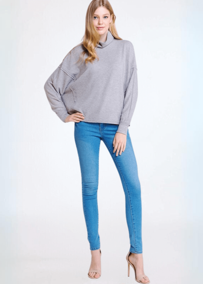 Soft Grey Turtle Neck Hacci Top - CLEARANCE FINAL SALE