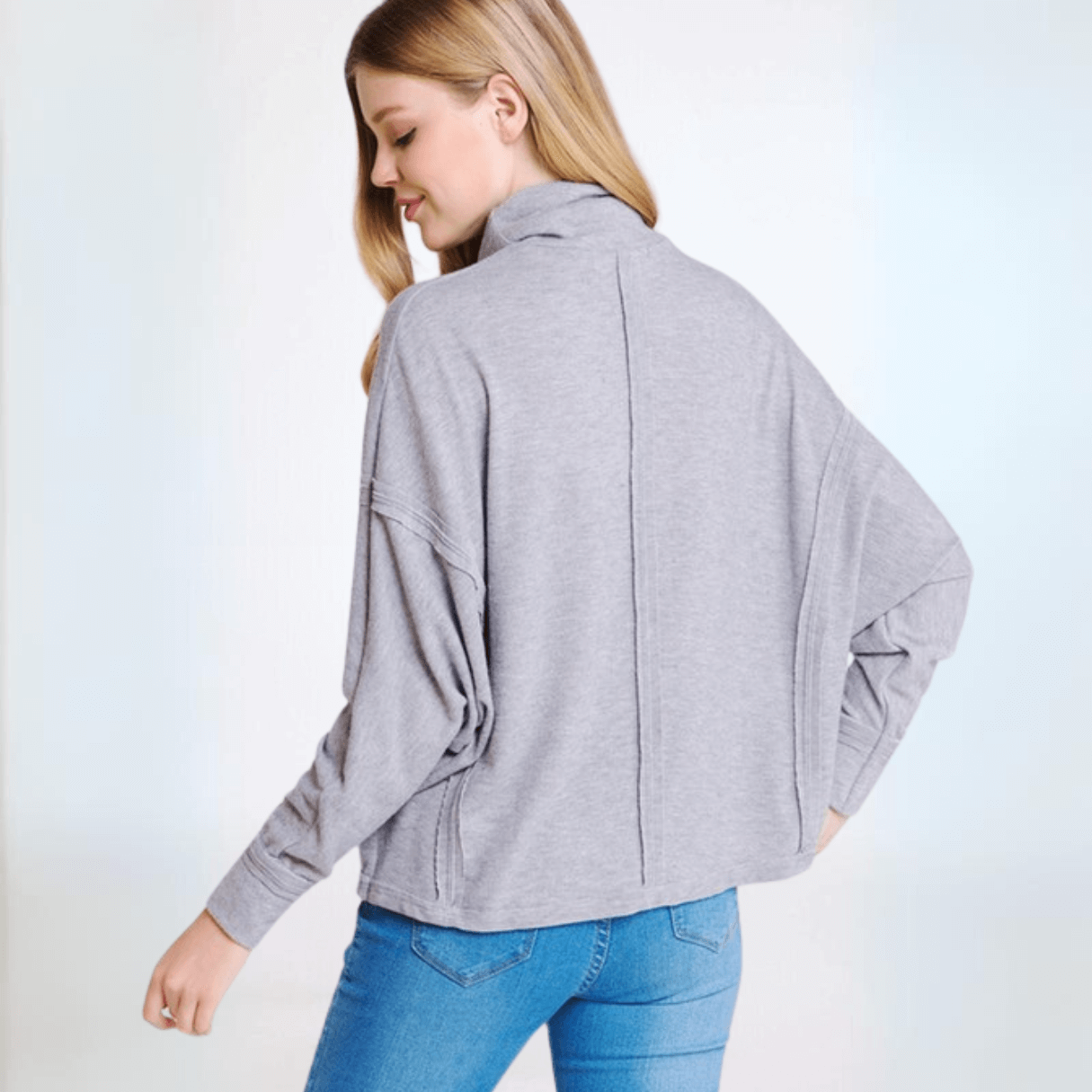 Soft Grey Turtle Neck Hacci Top - CLEARANCE FINAL SALE